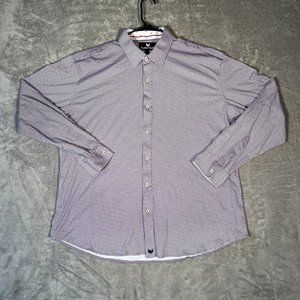 Butter Cloth Button Down Shirt Men's XXL Purple White Patterned 2XL Long Sleeve